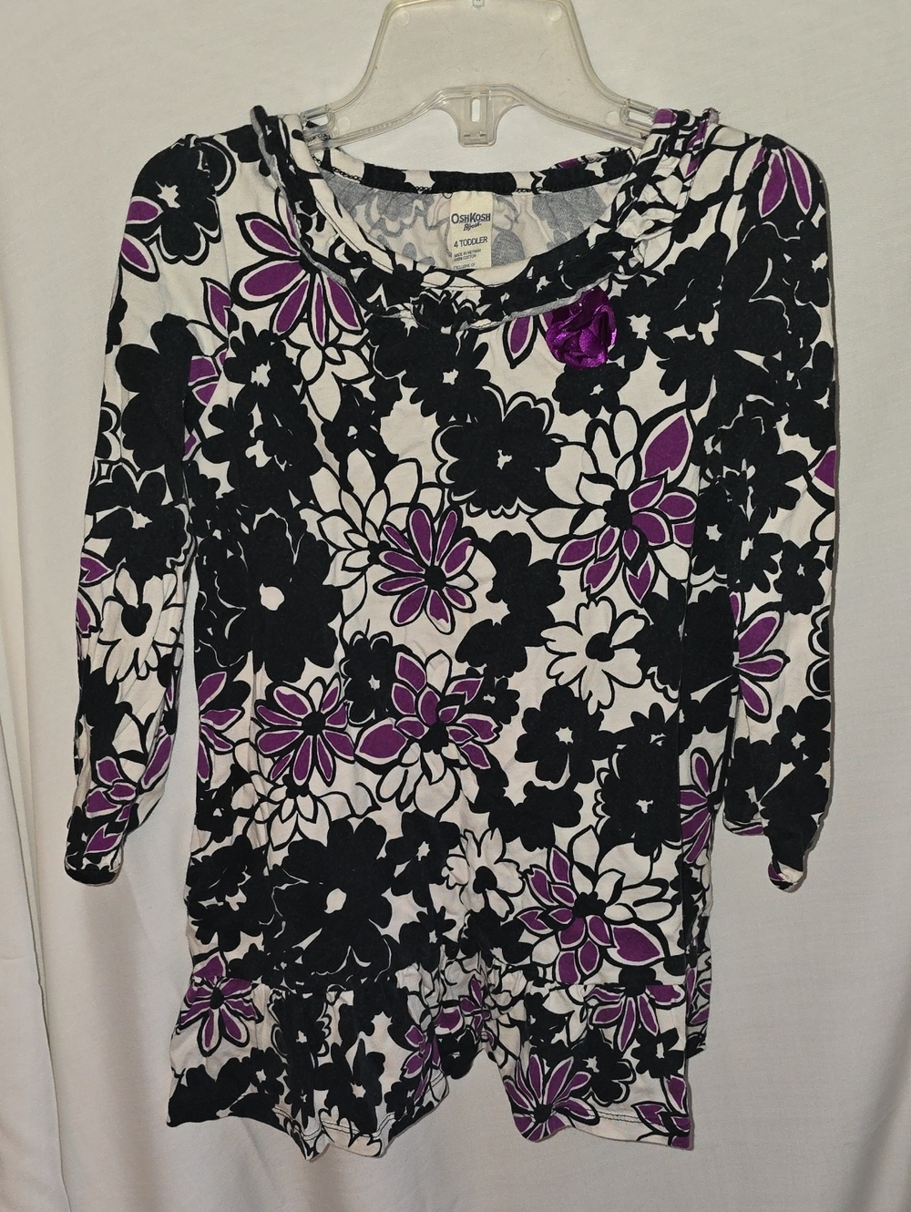 OshKosh B'gosh Black, White & Purple Floral Ruffle-Trim Long Sleeve Top